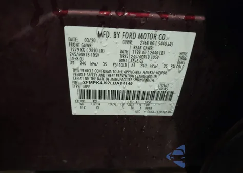 2020 Ford Edge Sel из США, поврежденный, VIN 2FMPK4J97LBA84149